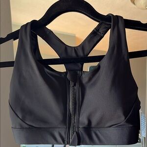 Black Women's Sports Bra - Zip front w/removable cups